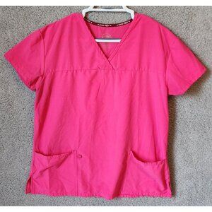 Divine Stretch By JDM Women's Short Sleeve V Neck Scrub Top Polyester Pink Sz L